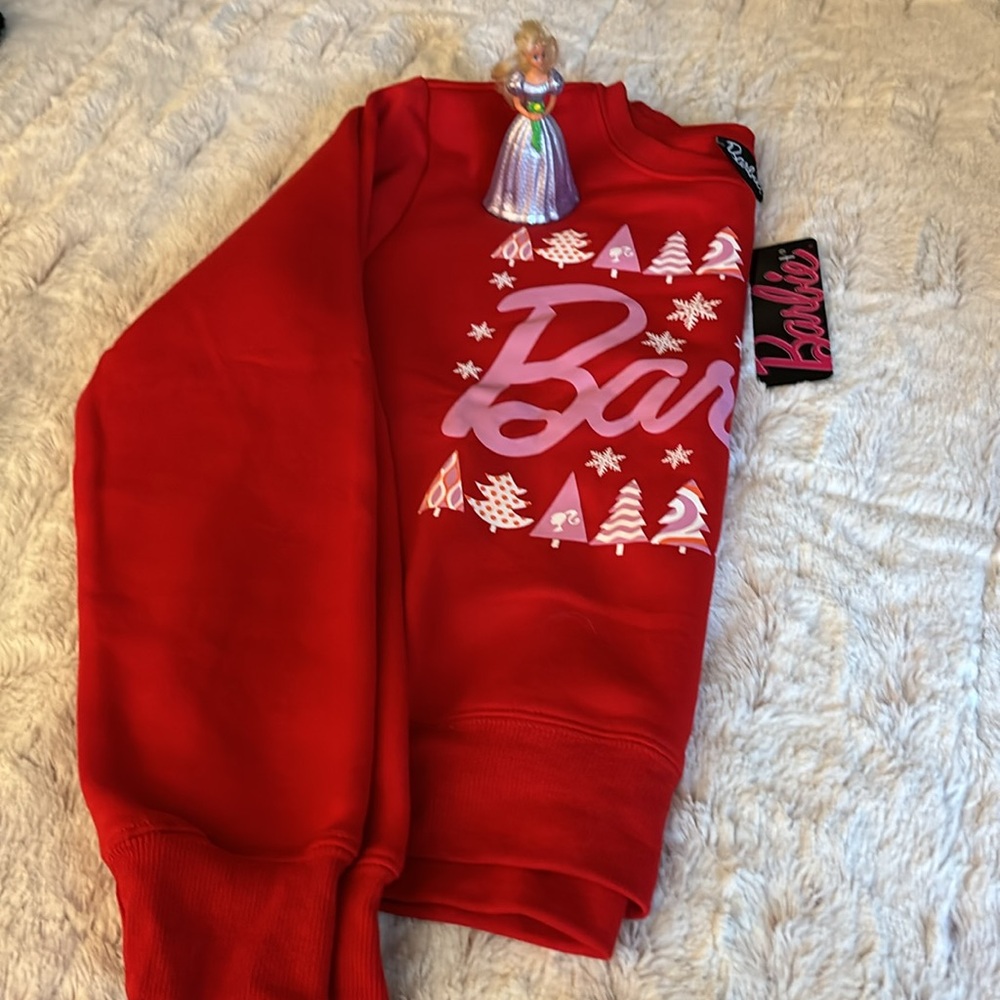 NWT beautiful festive red Barbie sweatshirt & vintage collectible mini doll! - Picture 2 of 14